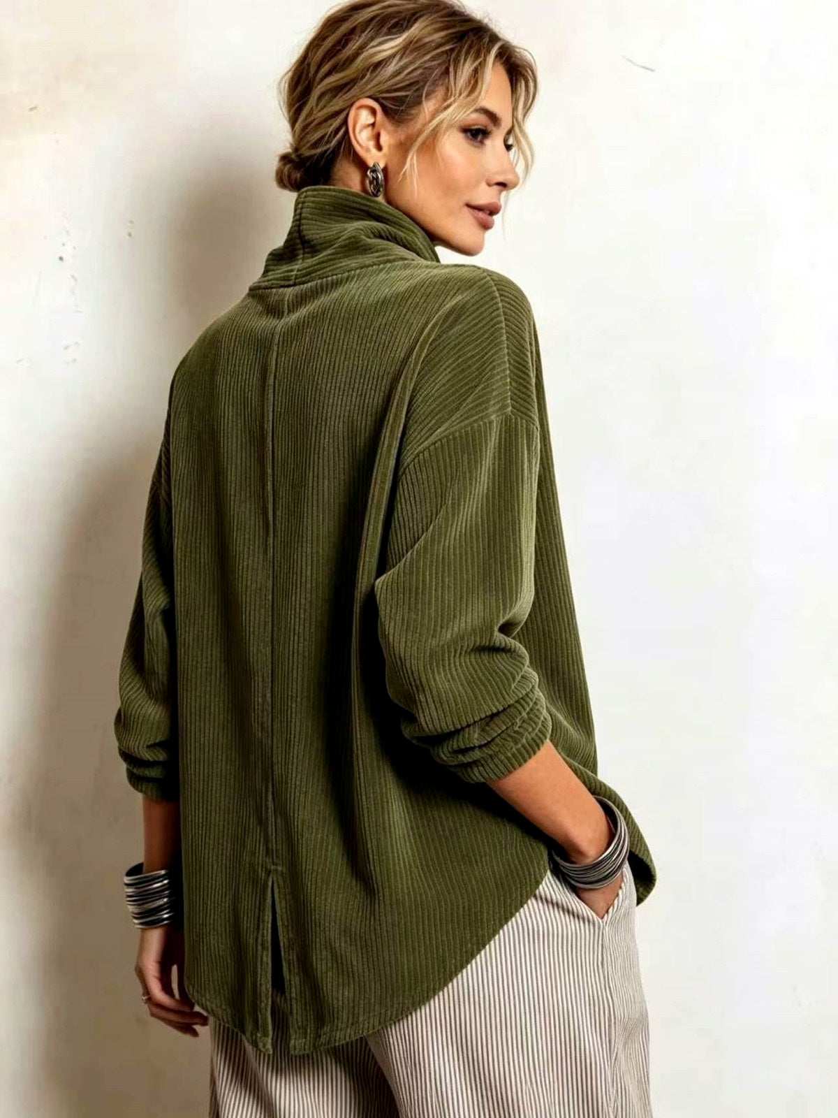 Women's Corduroy Relaxed-Fit Asymmetric Jacket - product detail view 4