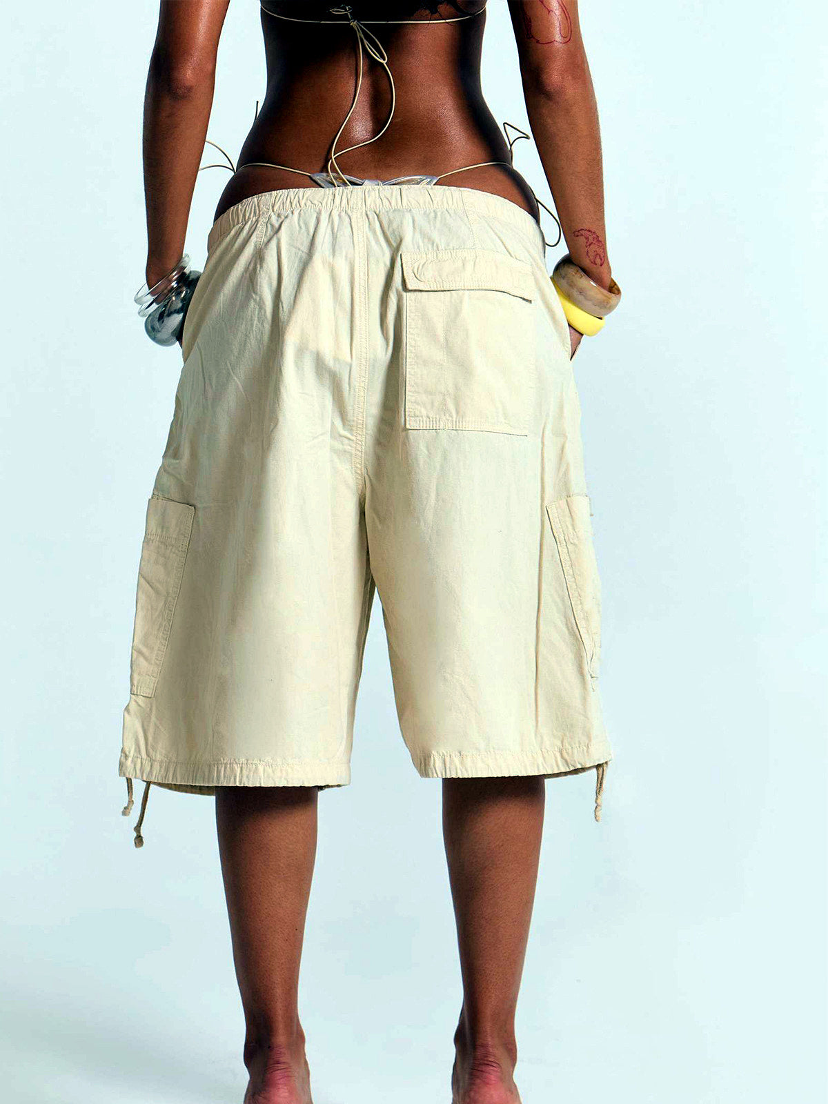 Women's Elastic Waist Drawstring Straight Leg Pants Casual Vacation Denim Mid-Rise Pocket Trousers - product detail view 11