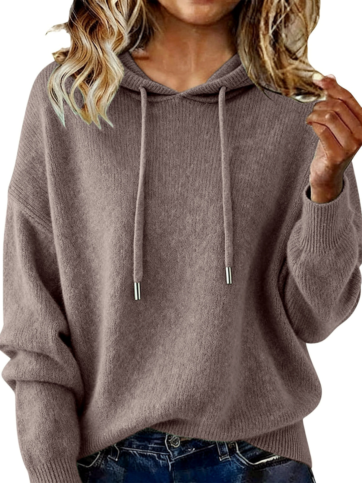 Women's Solid Color Long Sleeve Knit Sweater in Dark Gray - product view
