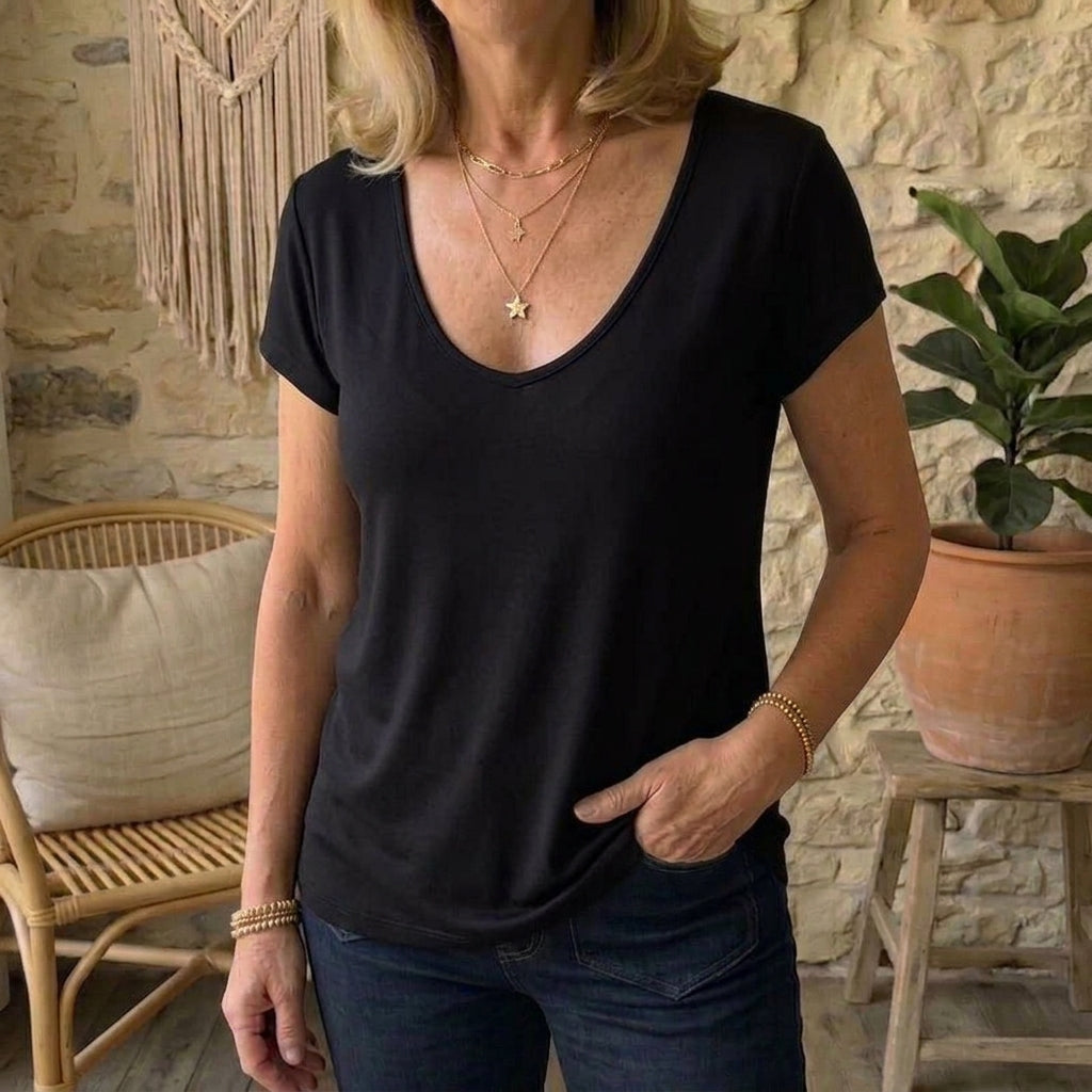 Haut modal ultra doux à encolure dégagée | T-shirt de base léger et respirant pour l'été