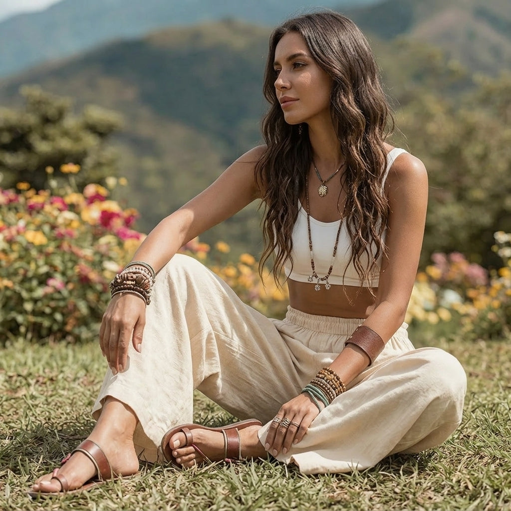High-Waisted Smocked Elastic Waist Trousers | Breathable Boho Summer Palazzo Pants