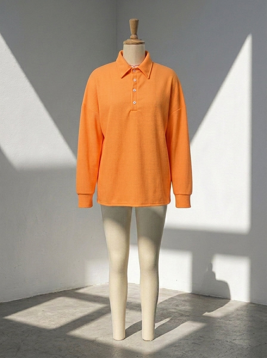 Chic Solid Color Waffle Sweater for Women - Oversized Button Front Casual Jumper