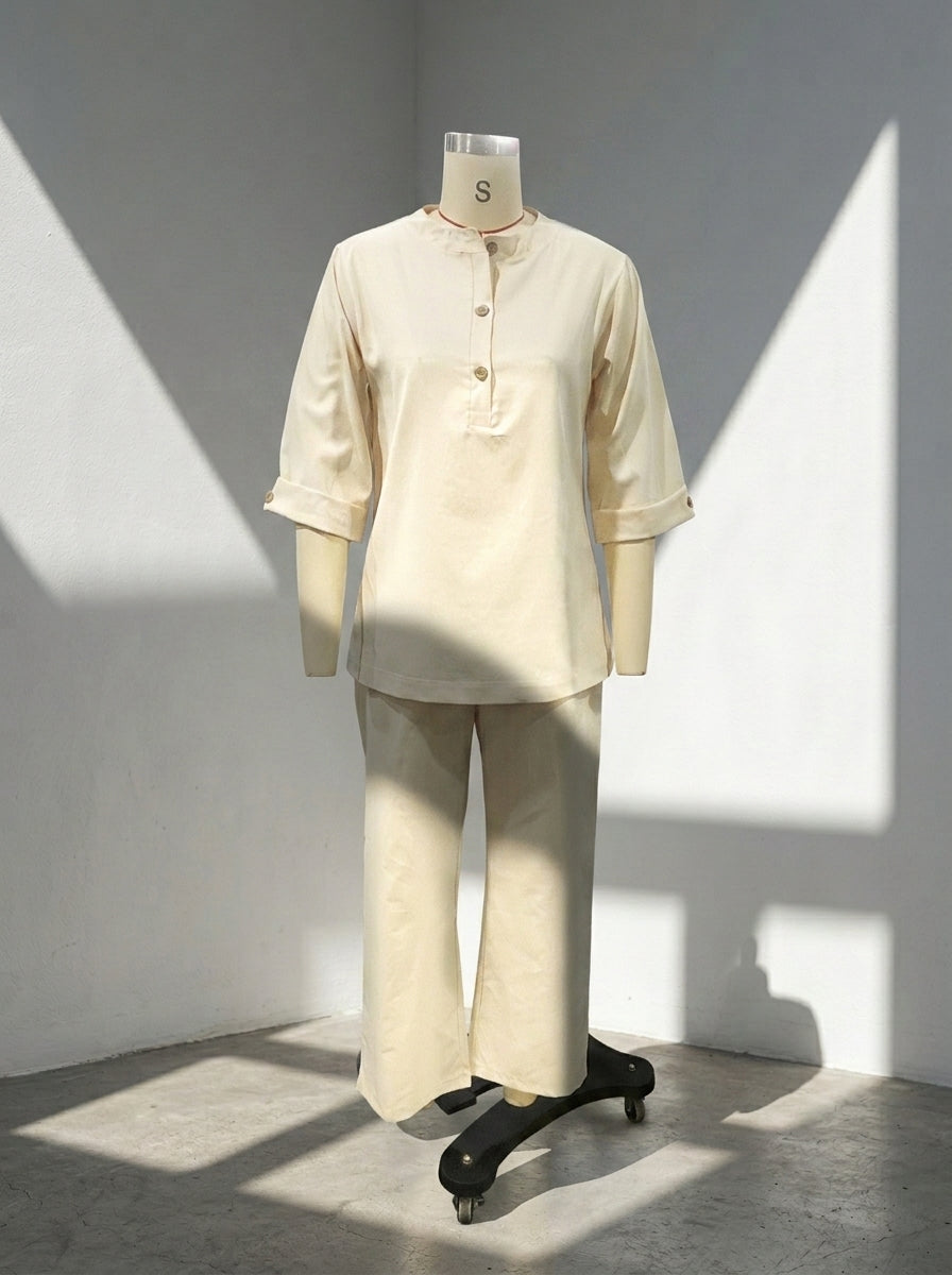 Women's Linen Look 2-Piece Lounge Set | Casual Half Sleeve Button Top & Wide Leg Pants Suit
