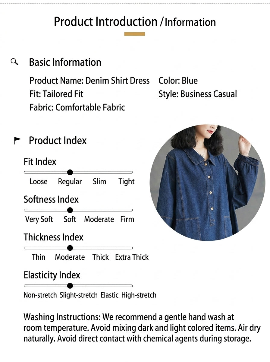 Vintage Oversized Denim Dress for Women - Artsy Button-Up Peter Pan Collar Jumper