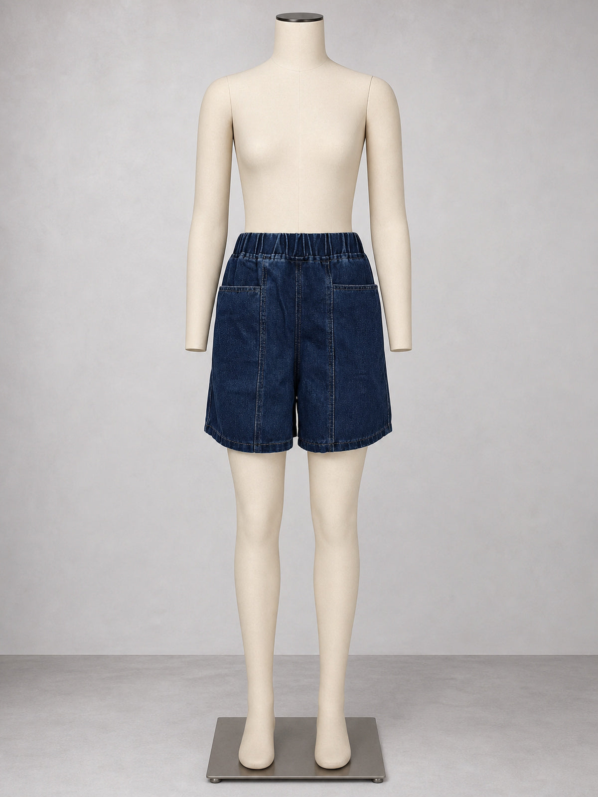 Women’s Elastic Waist Washed Denim Bermuda Shorts Loose Fit Summer Casual Jean Shorts with Pockets