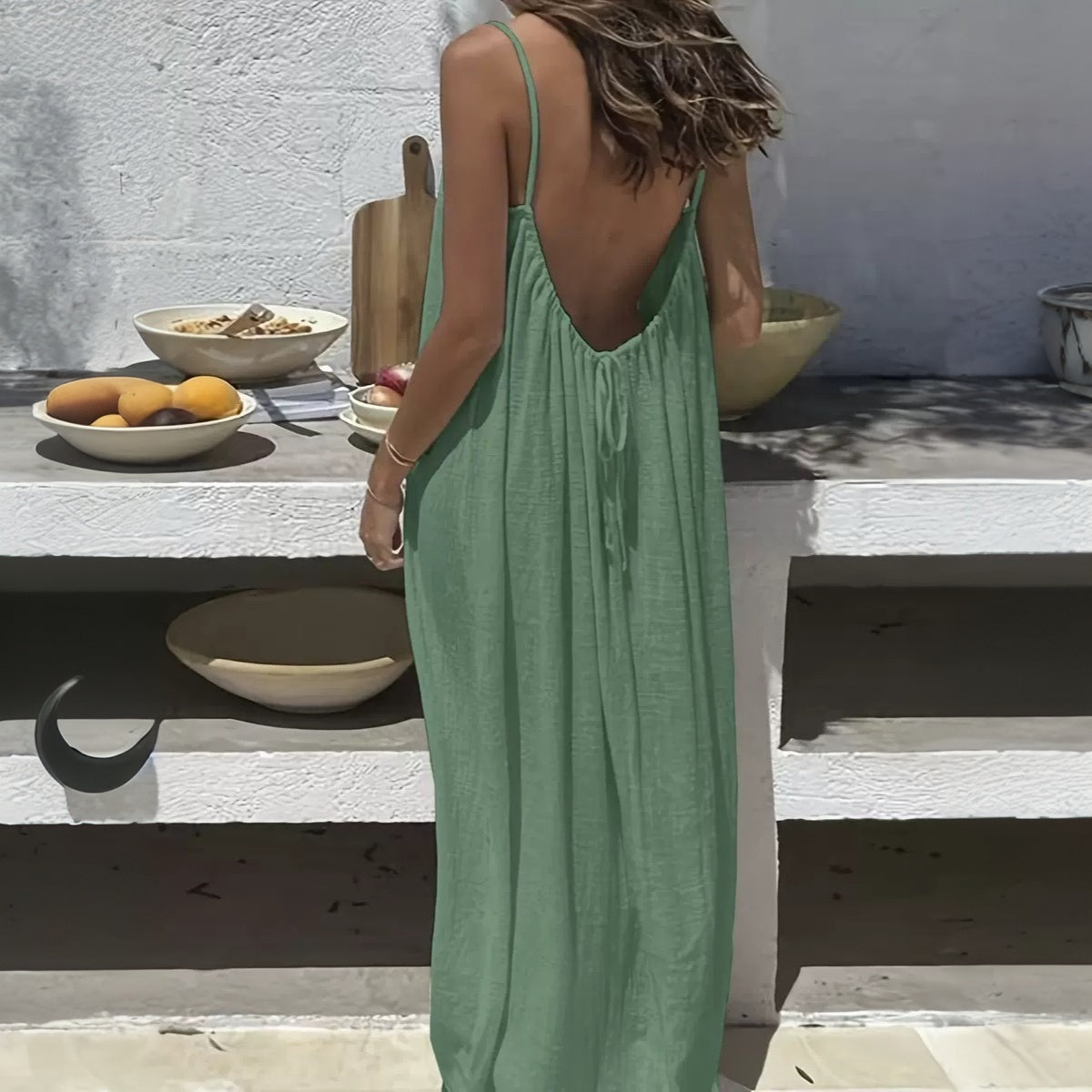 Women's Backless Spaghetti Strap Maxi Dress – Loose Fit Flowy Summer Beach Vacation Sundress, Casual Long Cami Dress