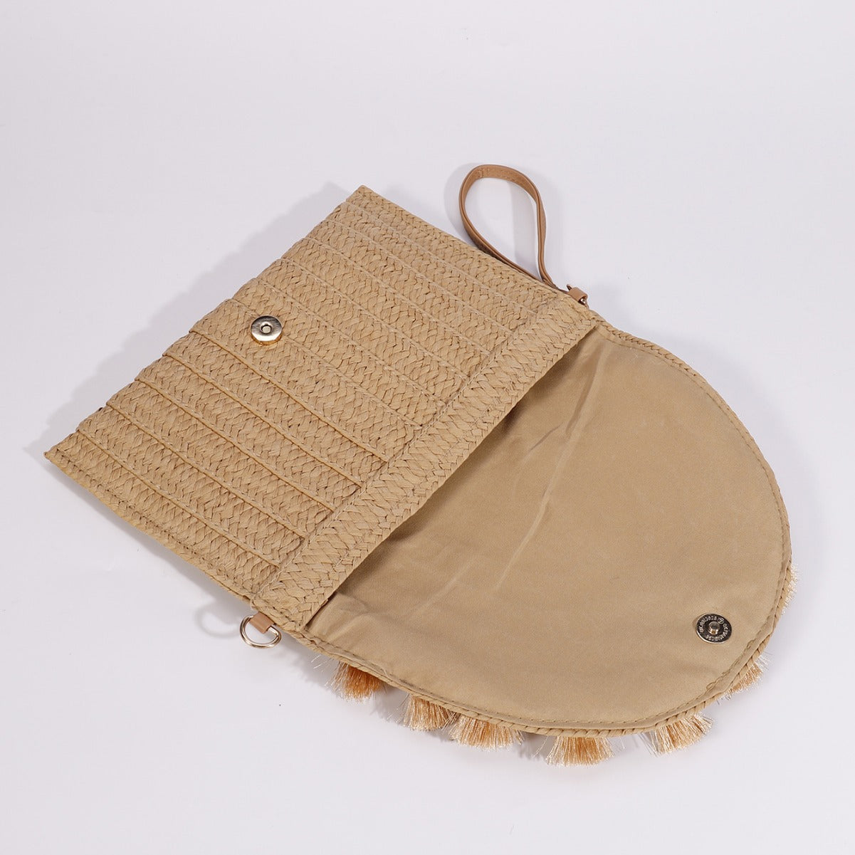 Bohemian Straw Envelope Clutch Bag - Vintage Woven Crossbody Purse with Tassels & Pom Poms for Women