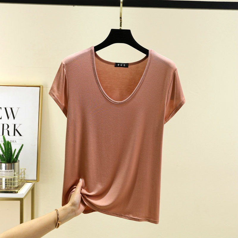 Haut modal ultra doux à encolure dégagée | T-shirt de base léger et respirant pour l'été