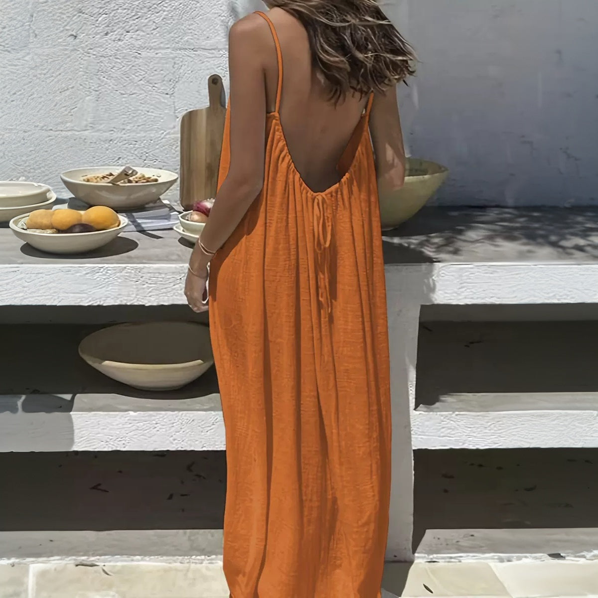 Women's Backless Spaghetti Strap Maxi Dress – Loose Fit Flowy Summer Beach Vacation Sundress, Casual Long Cami Dress