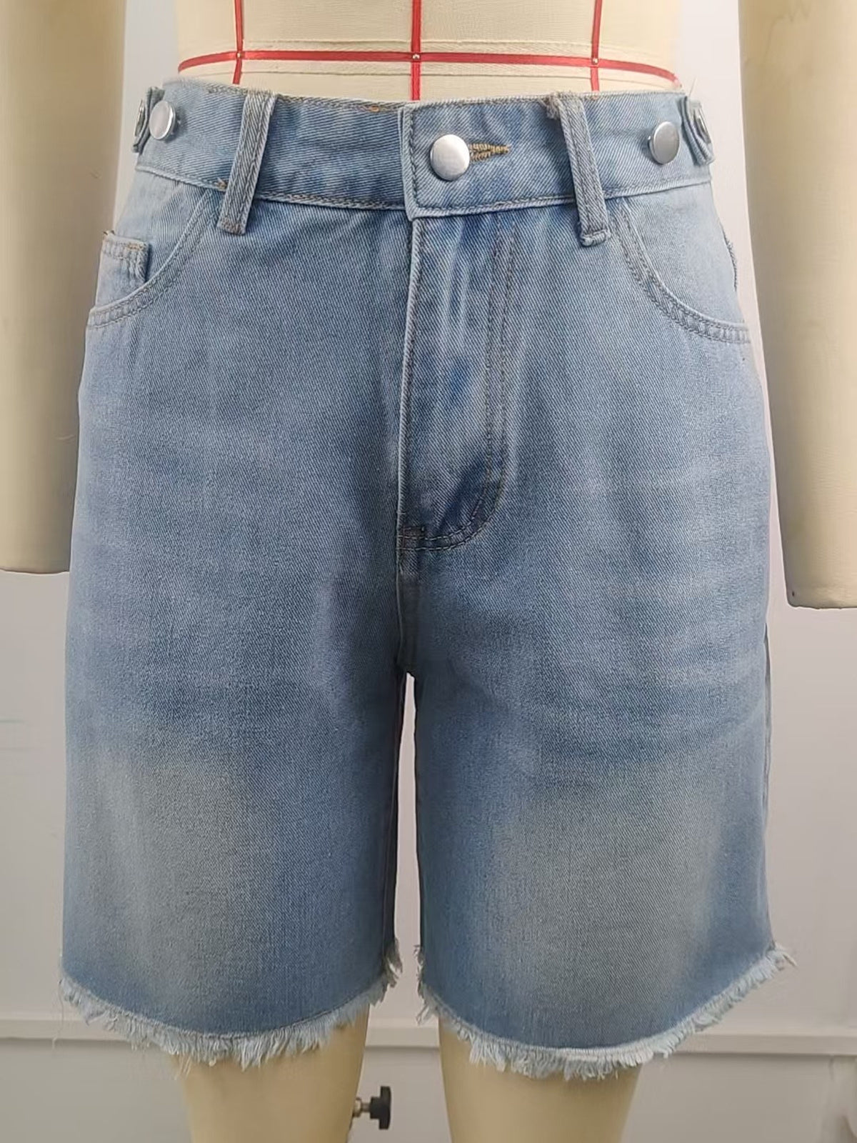 Women’s Washed Denim Bermuda Shorts Adjustable Waist Raw Hem Casual Jean Shorts