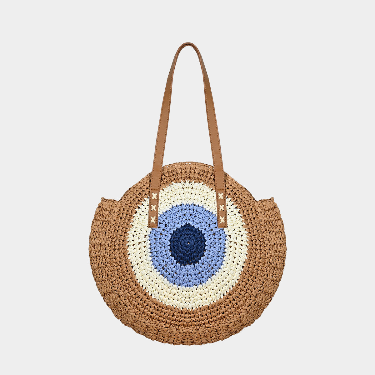 Bohemian Evil Eye Woven Straw Tote Bag - Large Capacity Retro Beach Shoulder Purse for Women