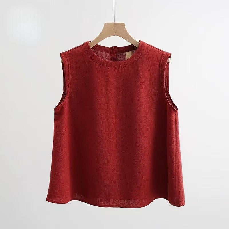 Breezy Summer Linen Sleeveless Top - Flowy A-Line Holiday Tank