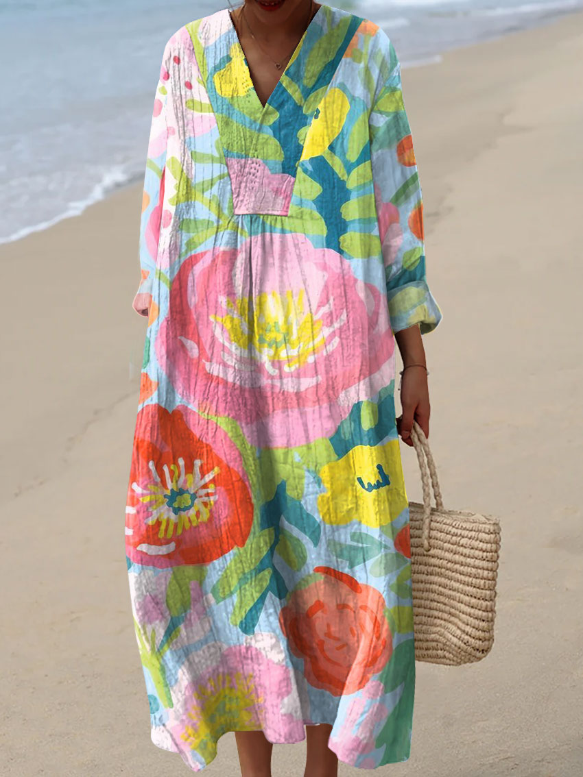 Robe imprimée fleurs aquarelles pour femme