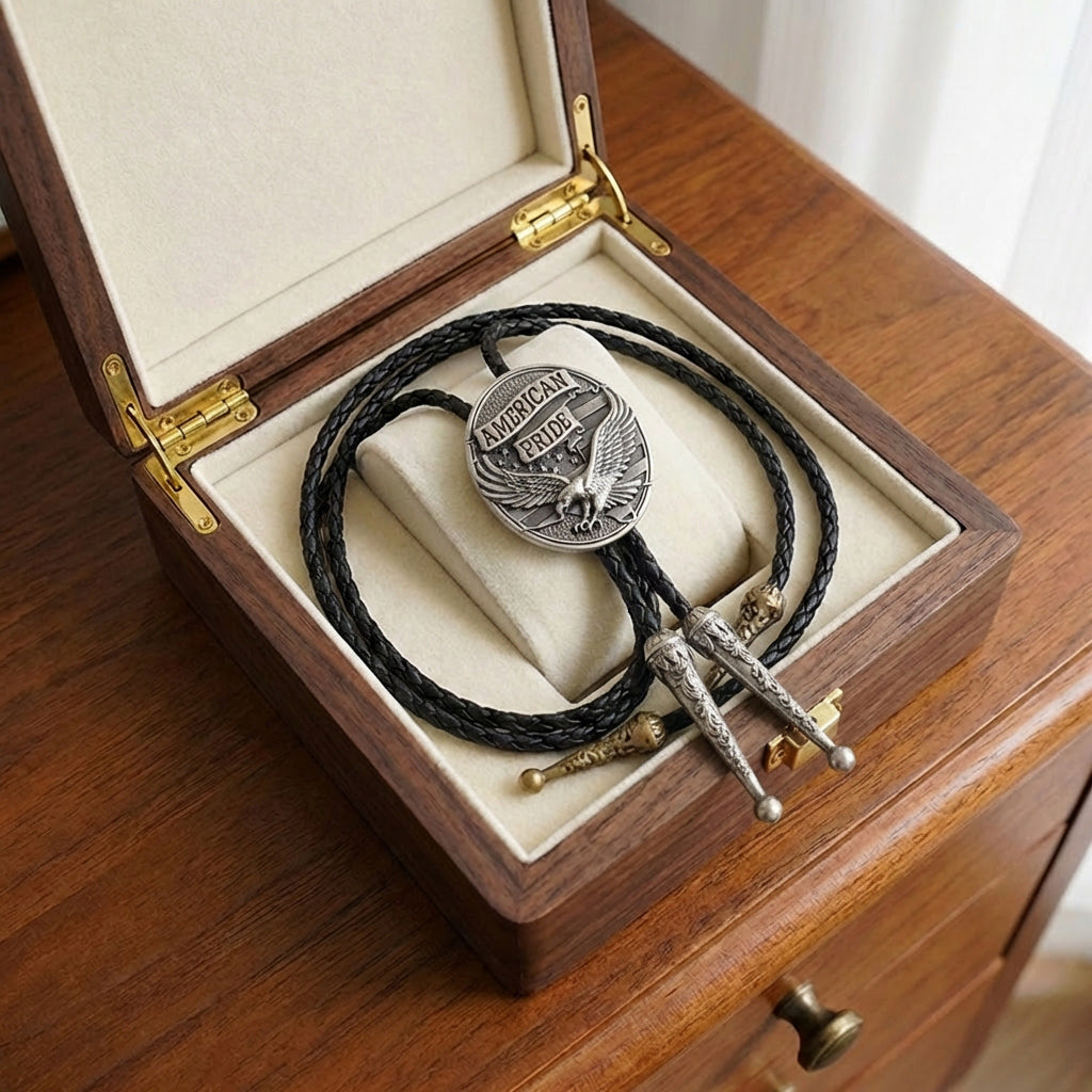 Vintage distressed “American Pride” bolo tie, western cowboy neckties