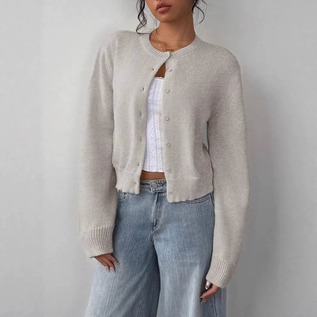 Women's Soft Knitted Cardigan | Casual Round Neck Button Down Short Sweater Jacket