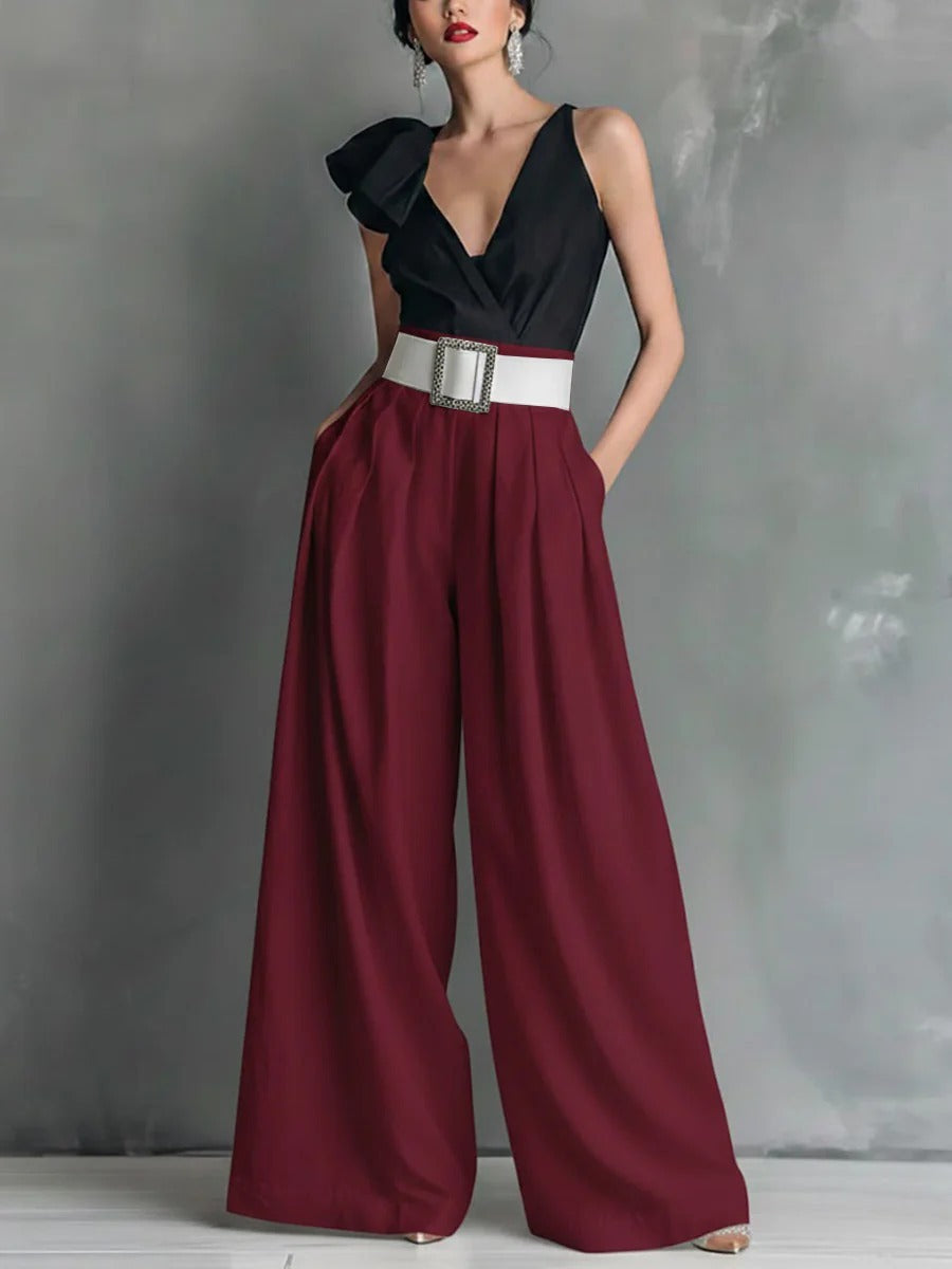 Women's High Waisted Wide Leg Pants - Elegant Pleated Flowy Palazzo Trousers