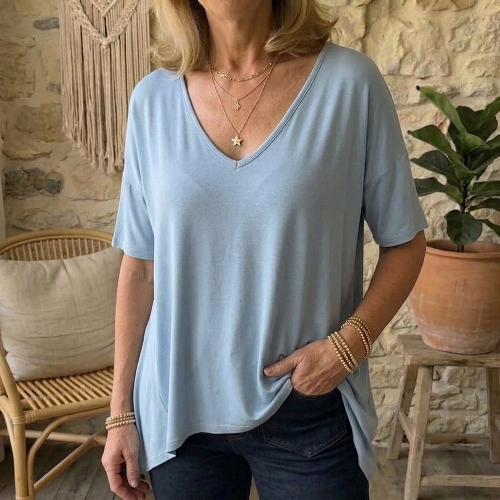Women's Oversized Modal T-Shirt - Loose Deep V-Neck Tunic Tee