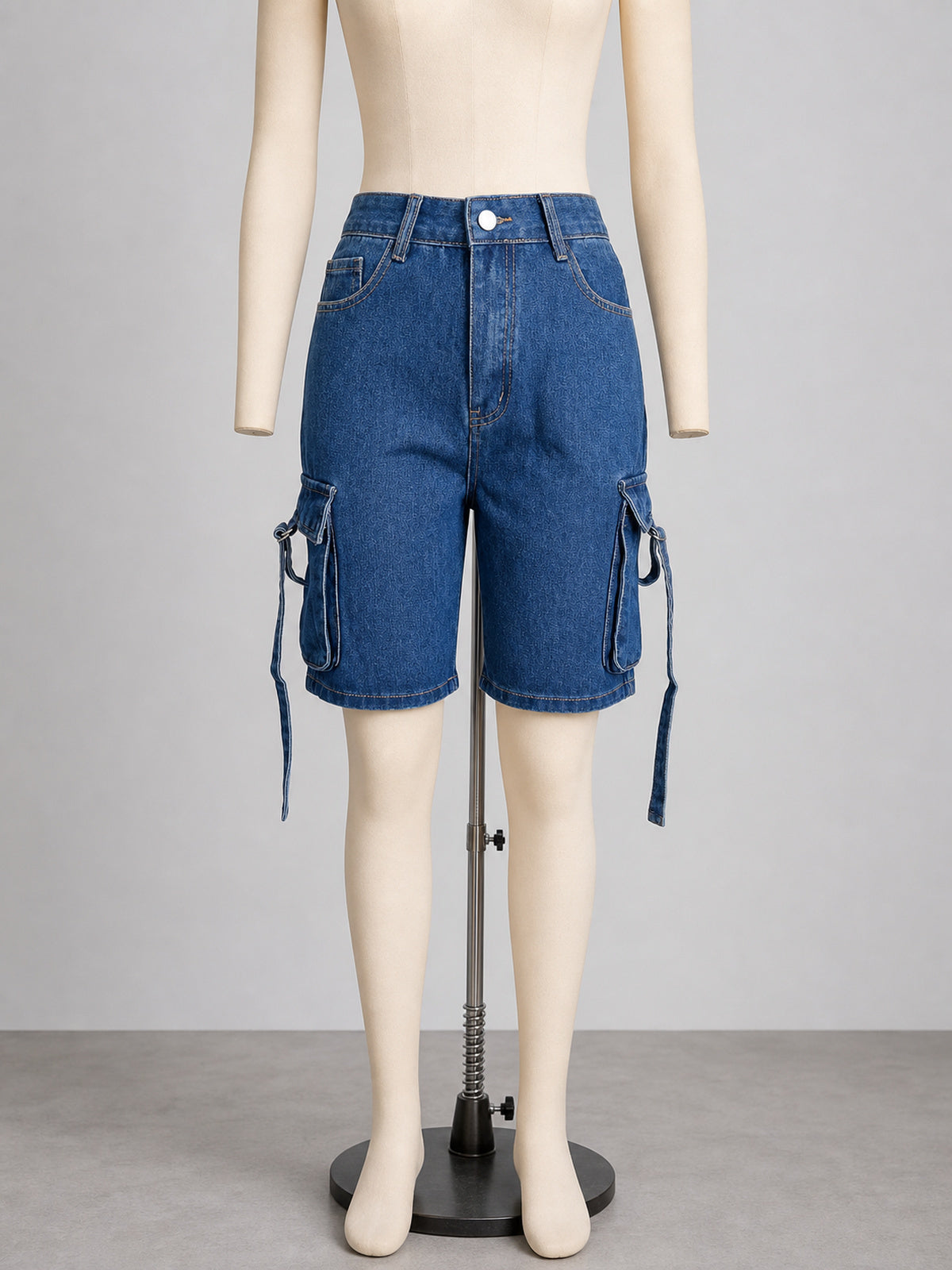 Women’s Washed Cargo Denim Bermuda Shorts Mid Waist Utility Pocket Streetwear Jean Shorts