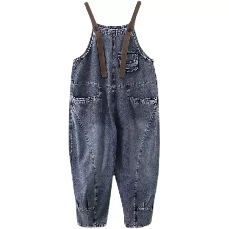 Vintage Washed Denim Bib Overalls for Women - Flattering Relaxed Fit Jean Romper