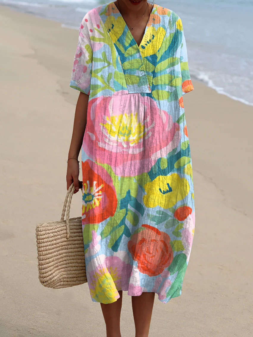 Robe imprimée fleurs aquarelles pour femme