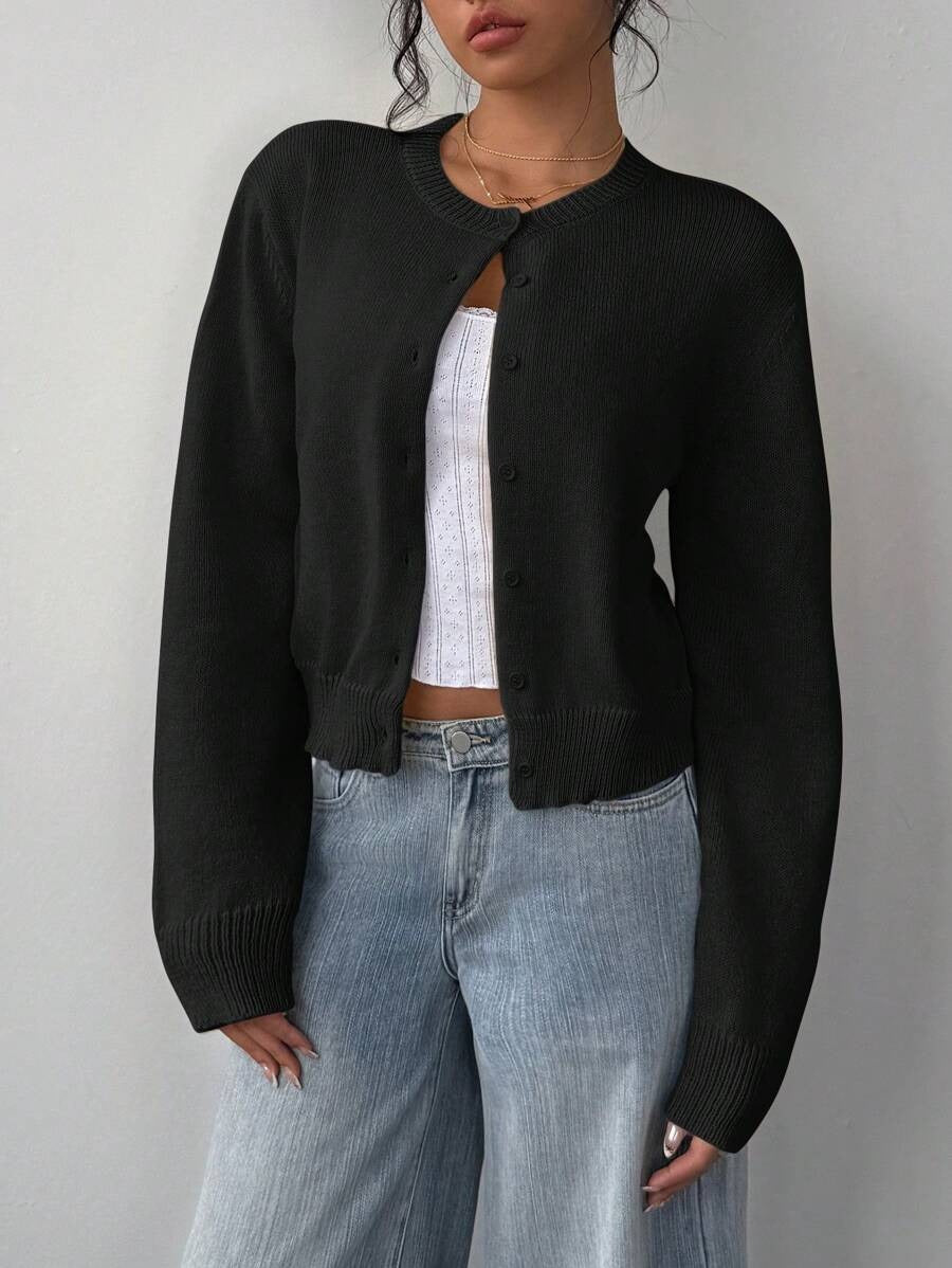 Women's Soft Knitted Cardigan | Casual Round Neck Button Down Short Sweater Jacket