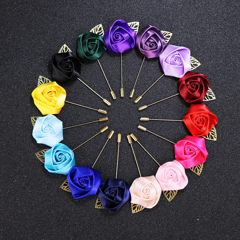 Épingles de revers en soie faites à la main avec chaîne, broches de mariage pour hommes, boutonnières de témoin.