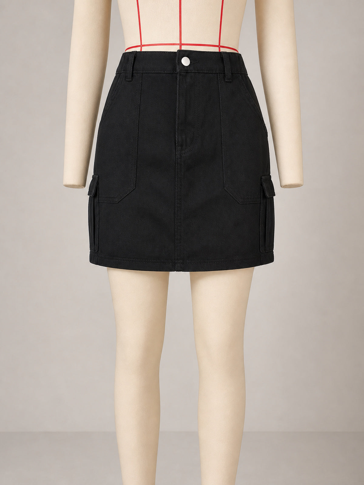 Women’s Washed Denim Cargo Mini Skirt Elastic Waist Utility Pocket Streetwear Short Skirt
