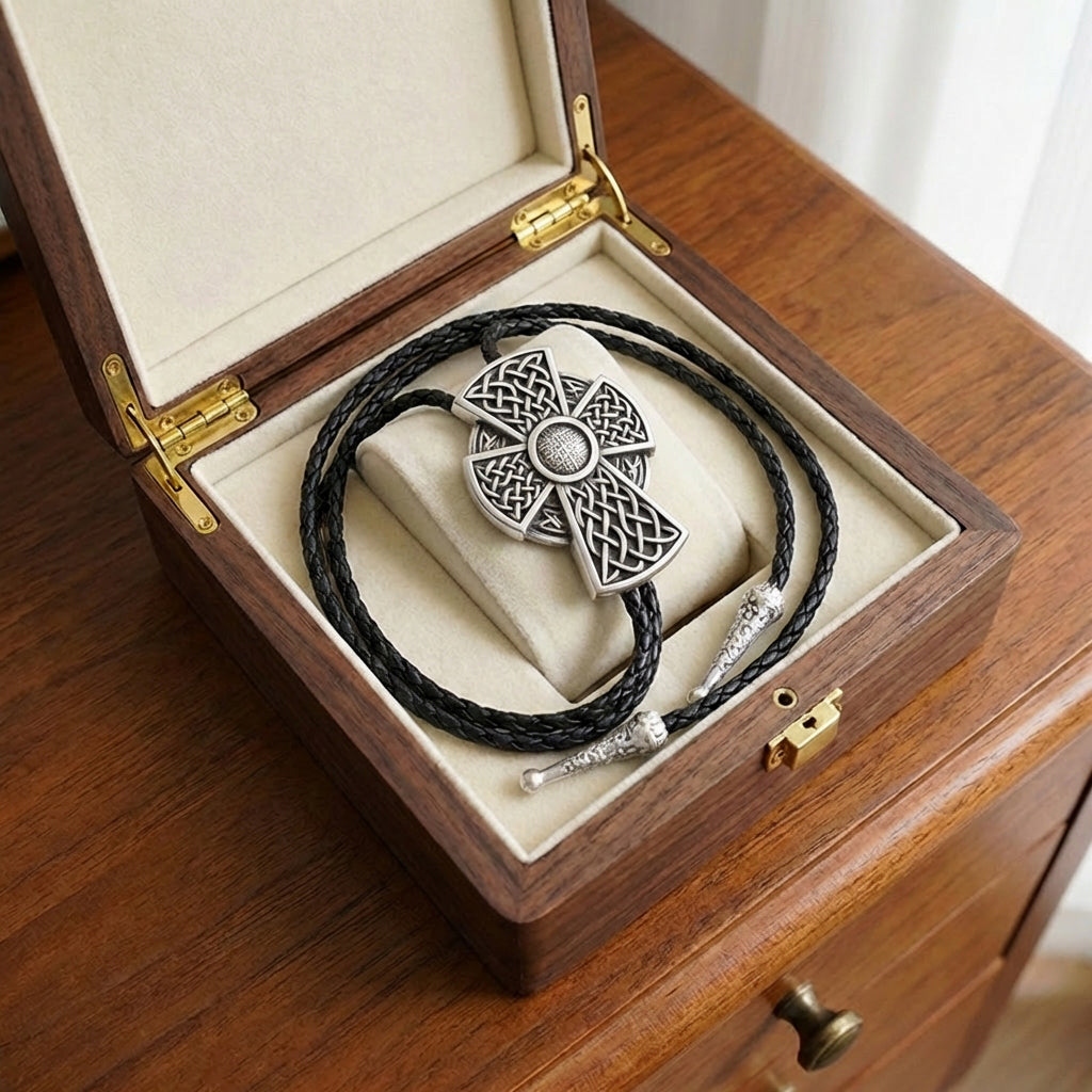 Medieval style vintage cross bolo tie for women and men