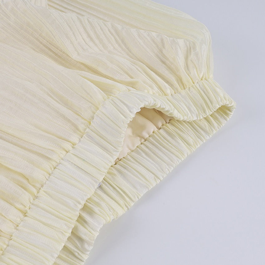 High-Waisted Bubble Hem Maxi Skirt in Pearl White | Airy Tencel Silk-Touch Skirt