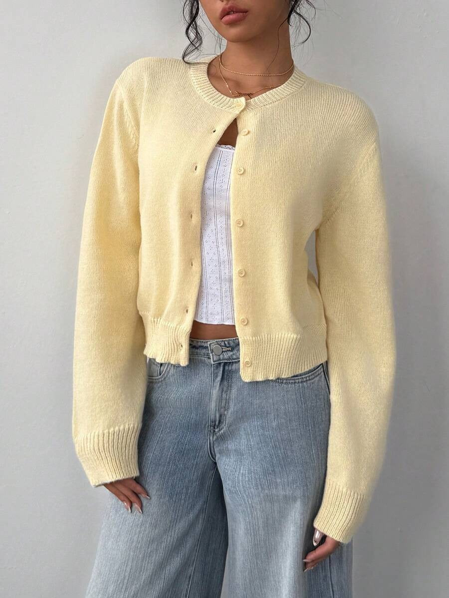 Women's Soft Knitted Cardigan | Casual Round Neck Button Down Short Sweater Jacket