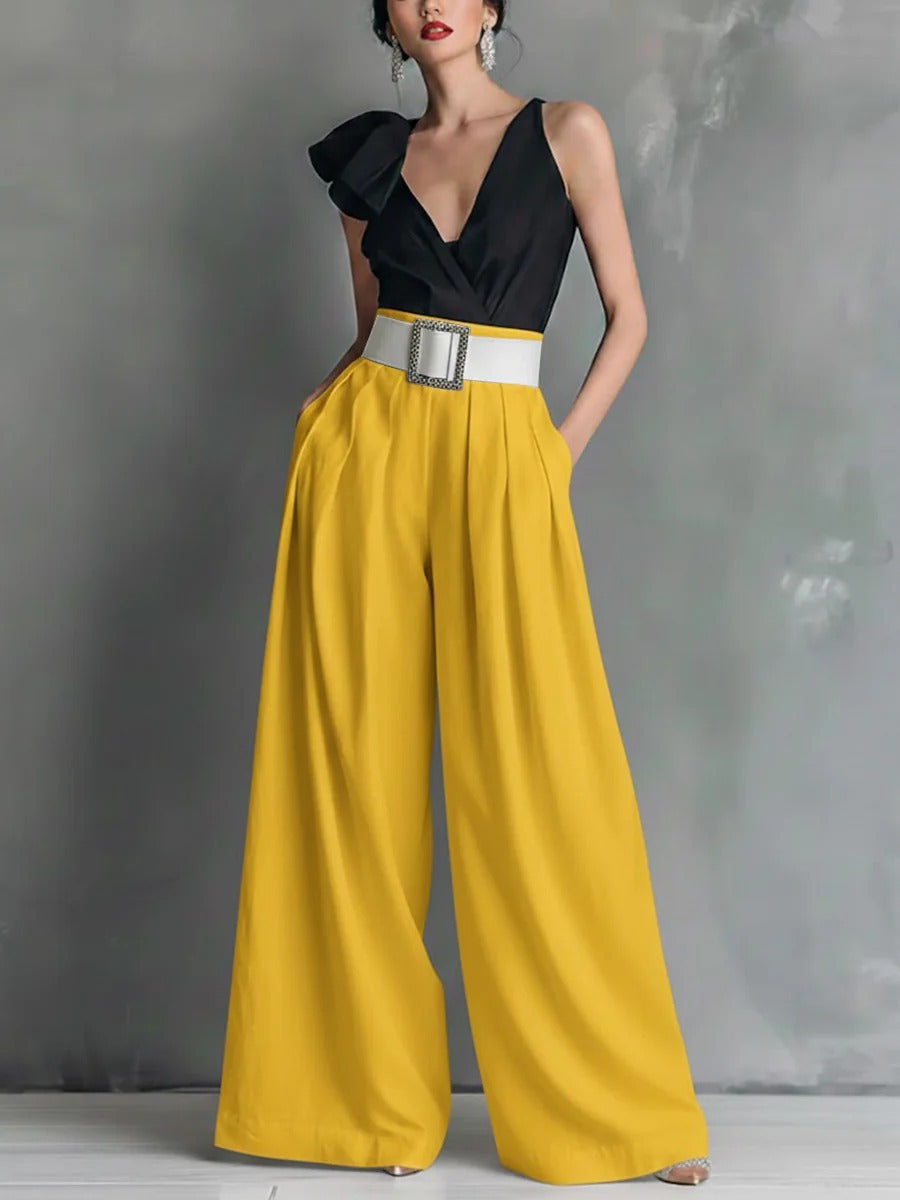 Women's High Waisted Wide Leg Pants - Elegant Pleated Flowy Palazzo Trousers