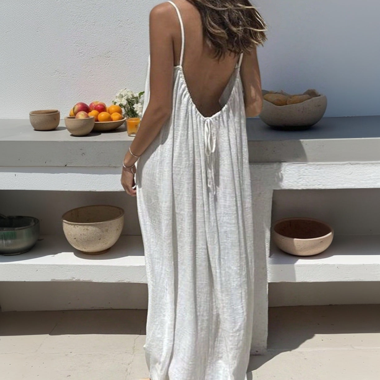 Women's Backless Spaghetti Strap Maxi Dress – Loose Fit Flowy Summer Beach Vacation Sundress, Casual Long Cami Dress