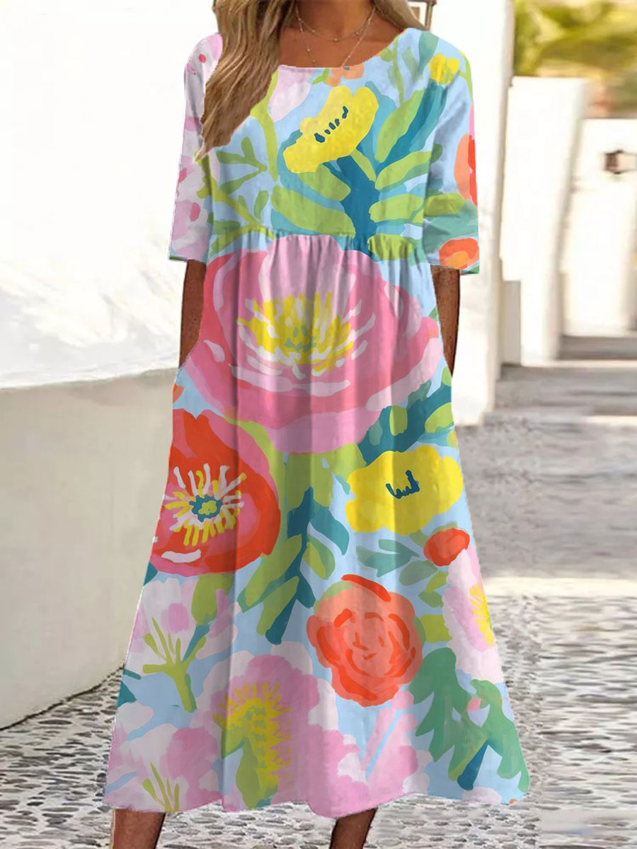 Robe imprimée fleurs aquarelles pour femme
