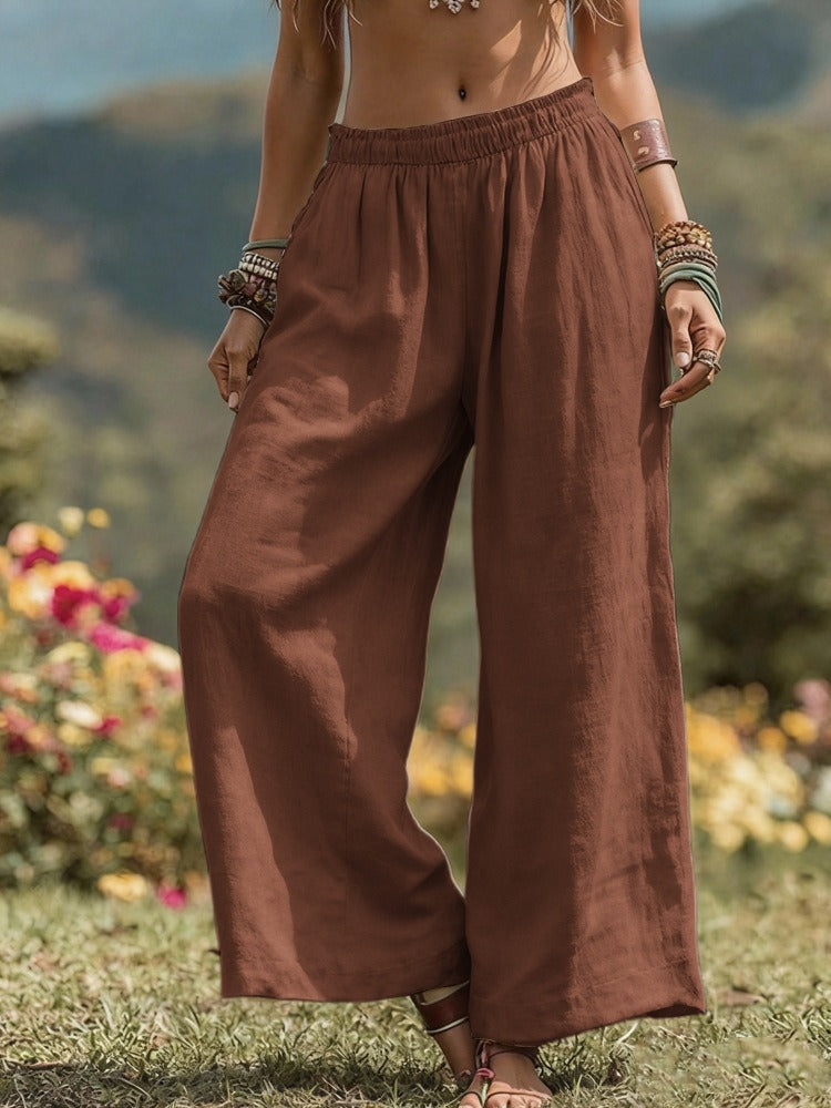 High-Waisted Smocked Elastic Waist Trousers | Breathable Boho Summer Palazzo Pants