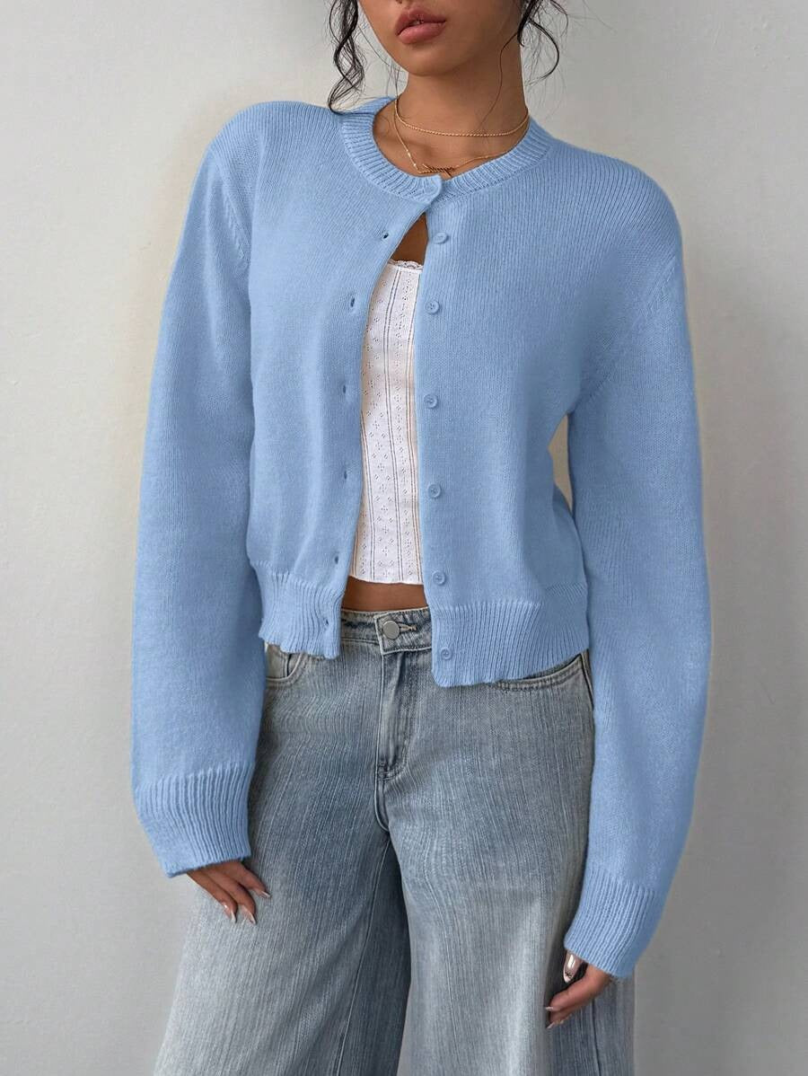Women's Soft Knitted Cardigan | Casual Round Neck Button Down Short Sweater Jacket