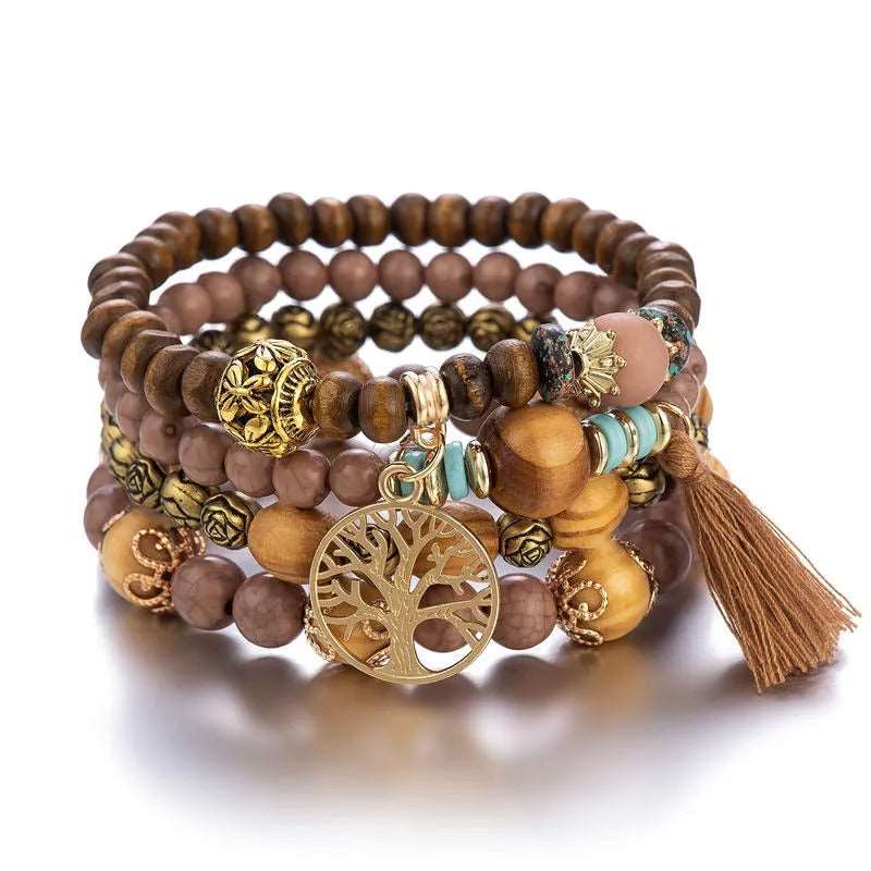 Ethnic Multi Layered Wooden Beads Stretch String Bracelet π Free Earrings on orders over $79.00