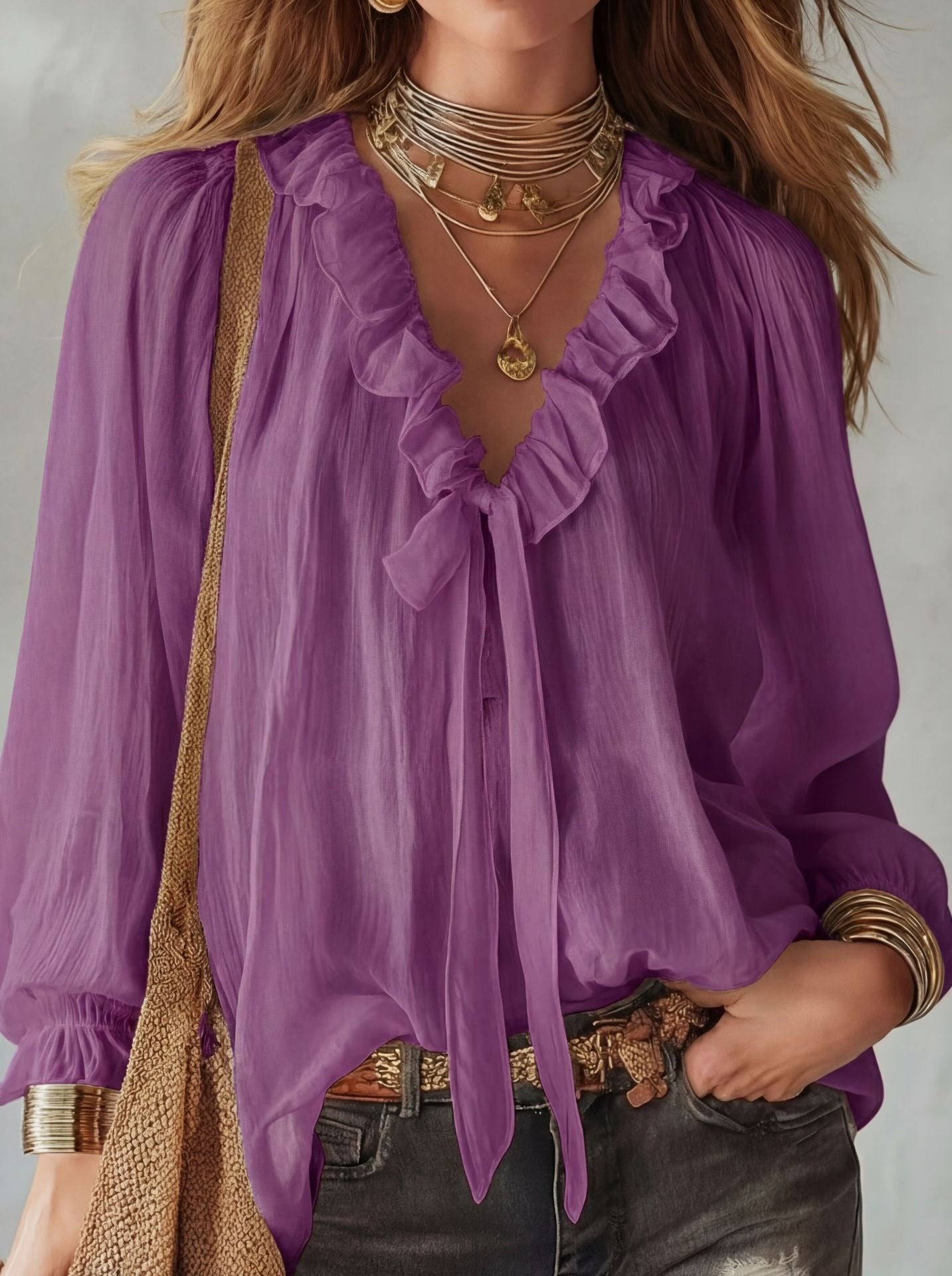 Loose Fit Smocked Peasant Top - Lightweight Long Sleeve Vacation Shirt