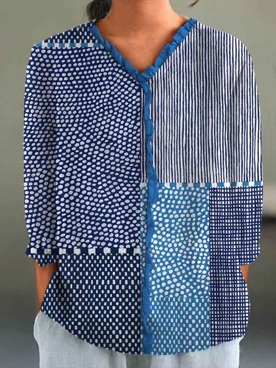 Robe imprimée à rayures et pois abstraits pour femme