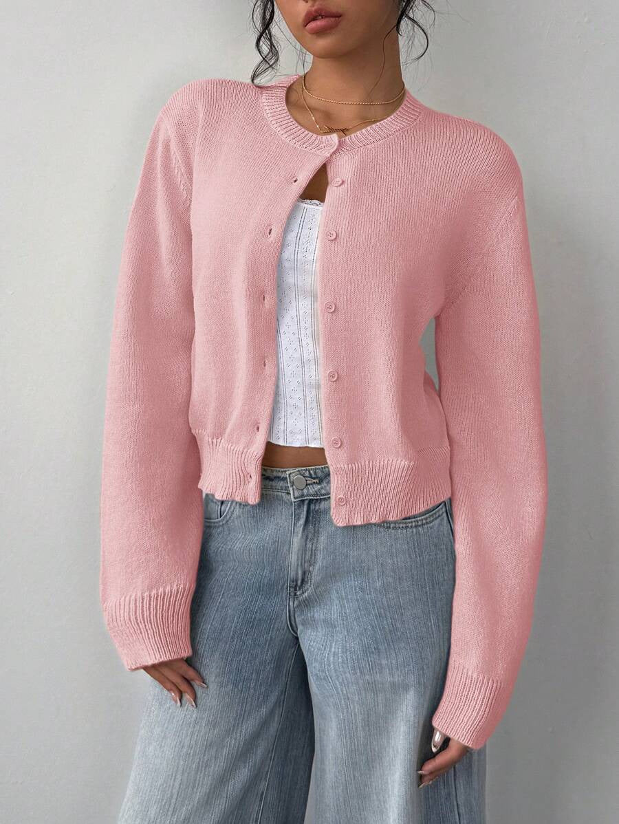 Women's Soft Knitted Cardigan | Casual Round Neck Button Down Short Sweater Jacket