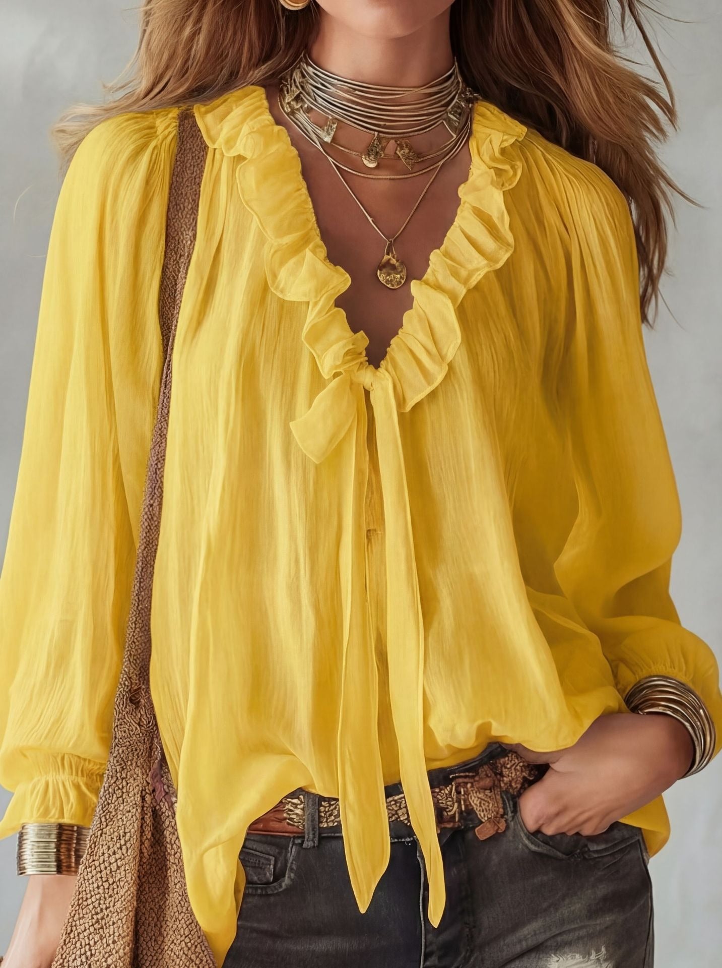 Loose Fit Smocked Peasant Top - Lightweight Long Sleeve Vacation Shirt