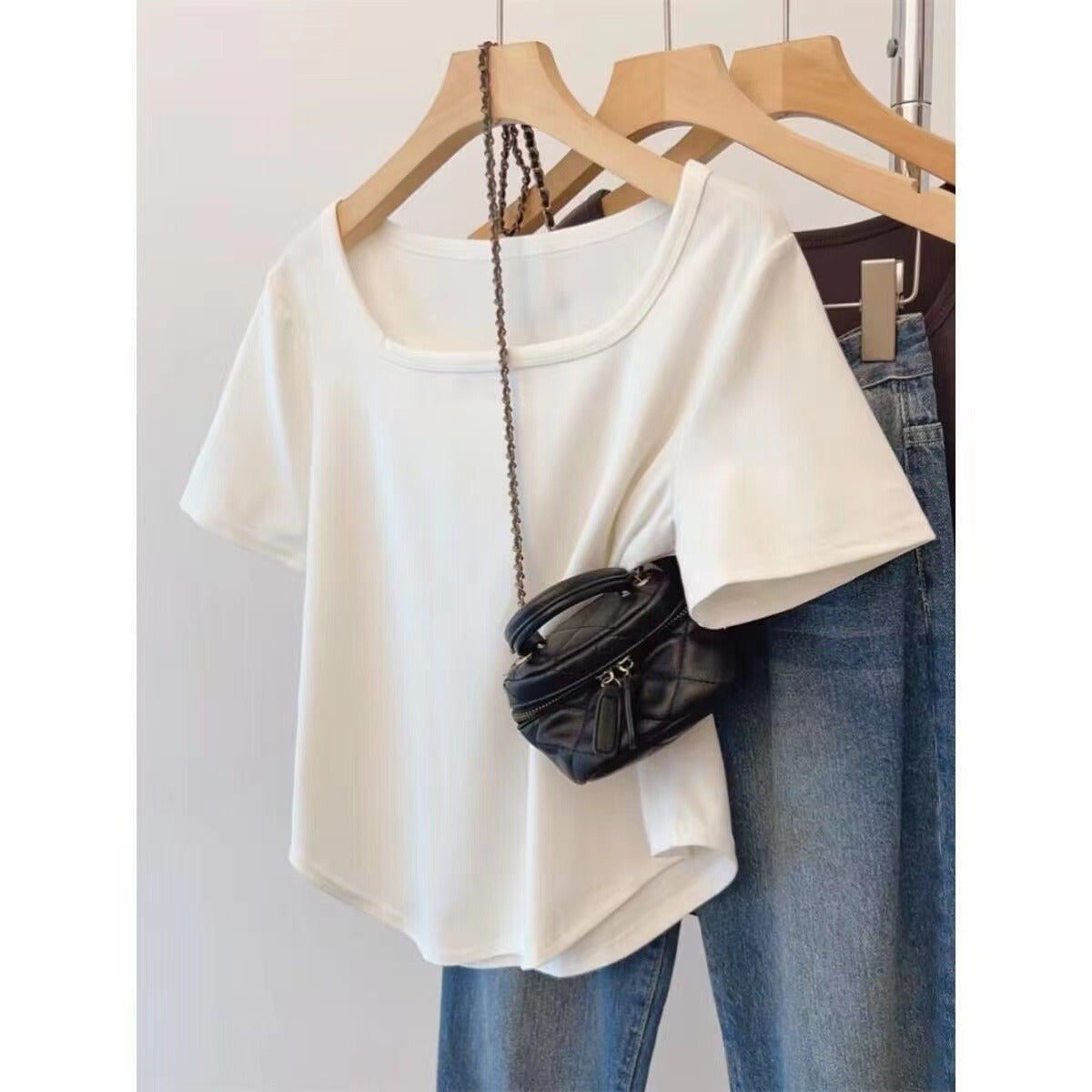 Casual Square Neck 100% Cotton T-Shirt - Relaxed Fit Slimming Short Sleeve Top Plus Size