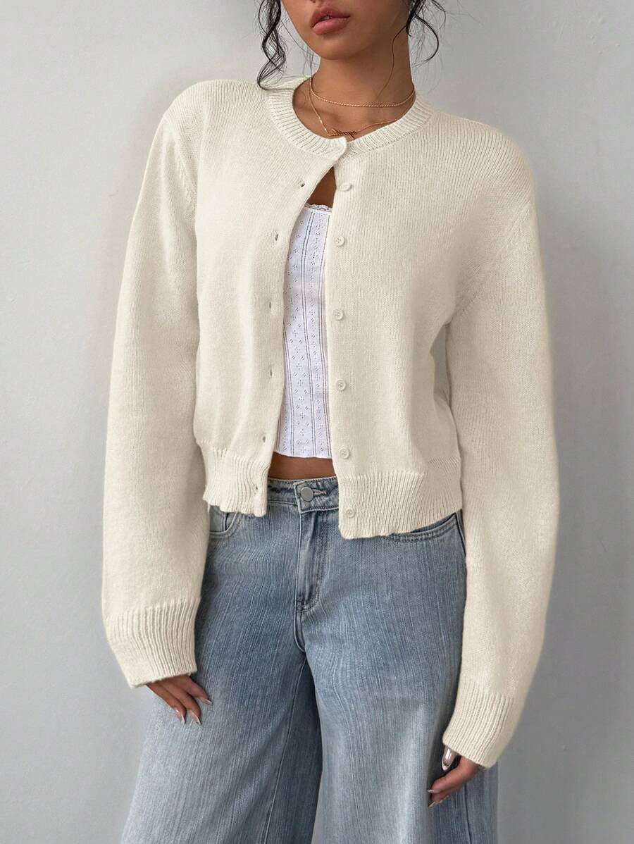 Women's Soft Knitted Cardigan | Casual Round Neck Button Down Short Sweater Jacket
