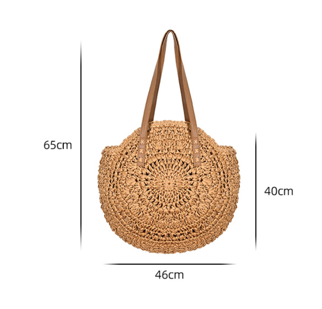 Bohemian Evil Eye Woven Straw Tote Bag - Large Capacity Retro Beach Shoulder Purse for Women