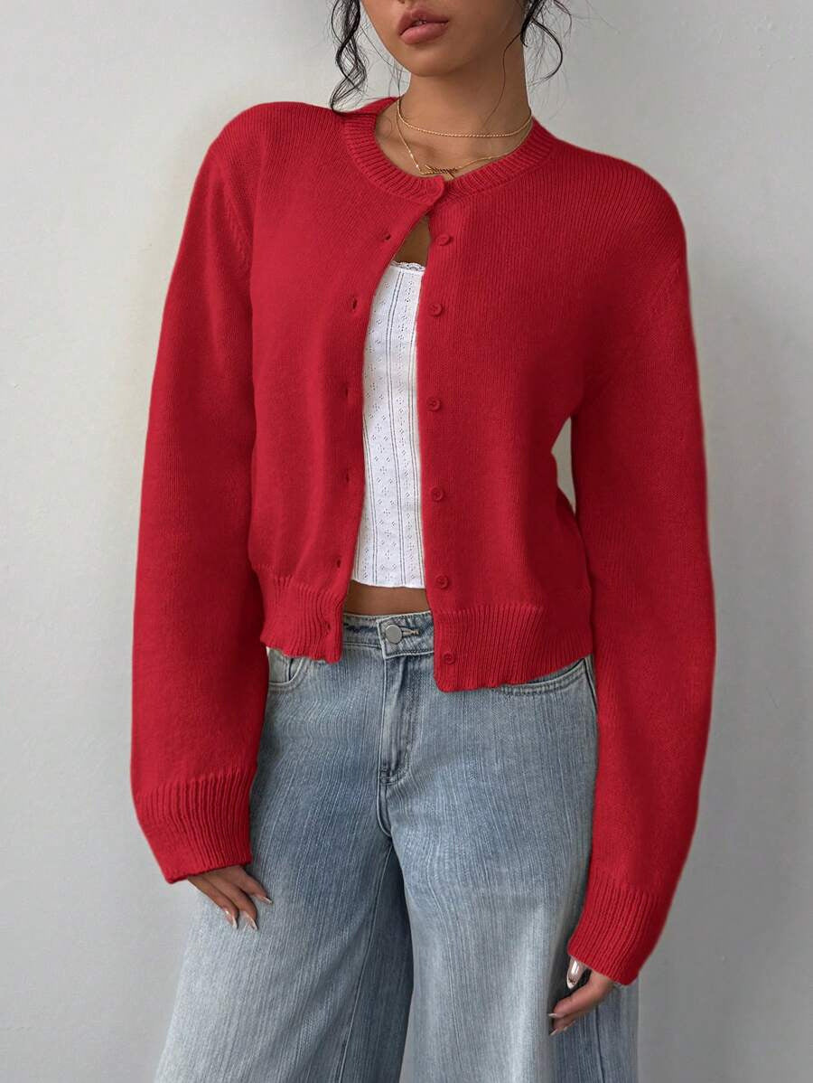 Women's Soft Knitted Cardigan | Casual Round Neck Button Down Short Sweater Jacket