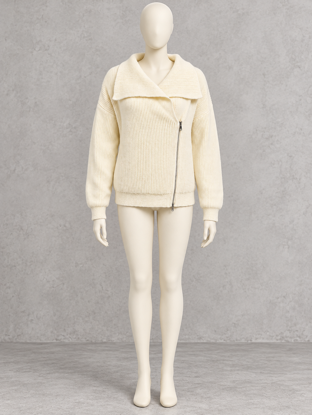 Women's Knit Solid-Color Zip-Front Relaxed-Fit Cardigan