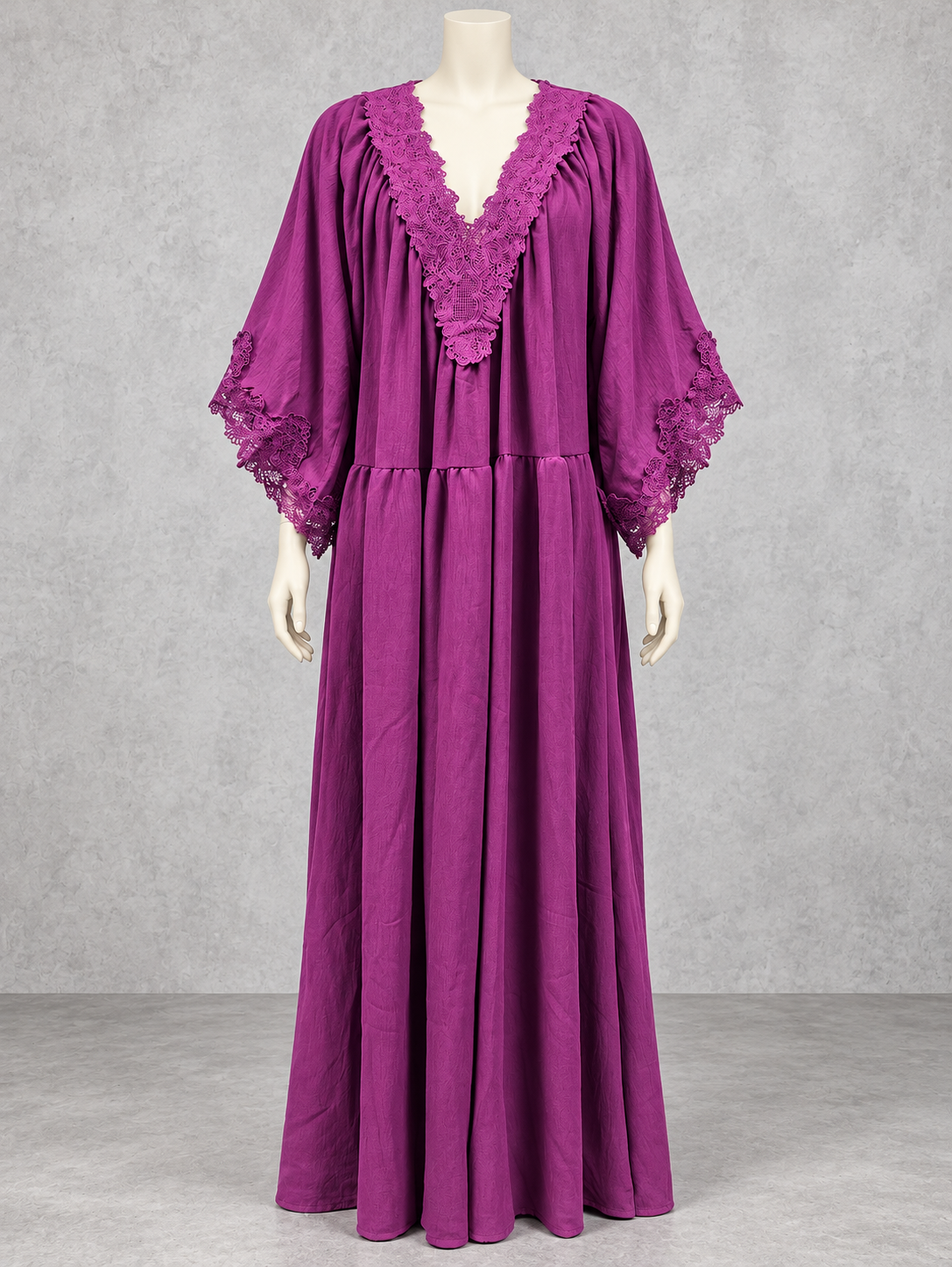Women's Lace-Trim Patchwork Batwing-Sleeve Longline Dress