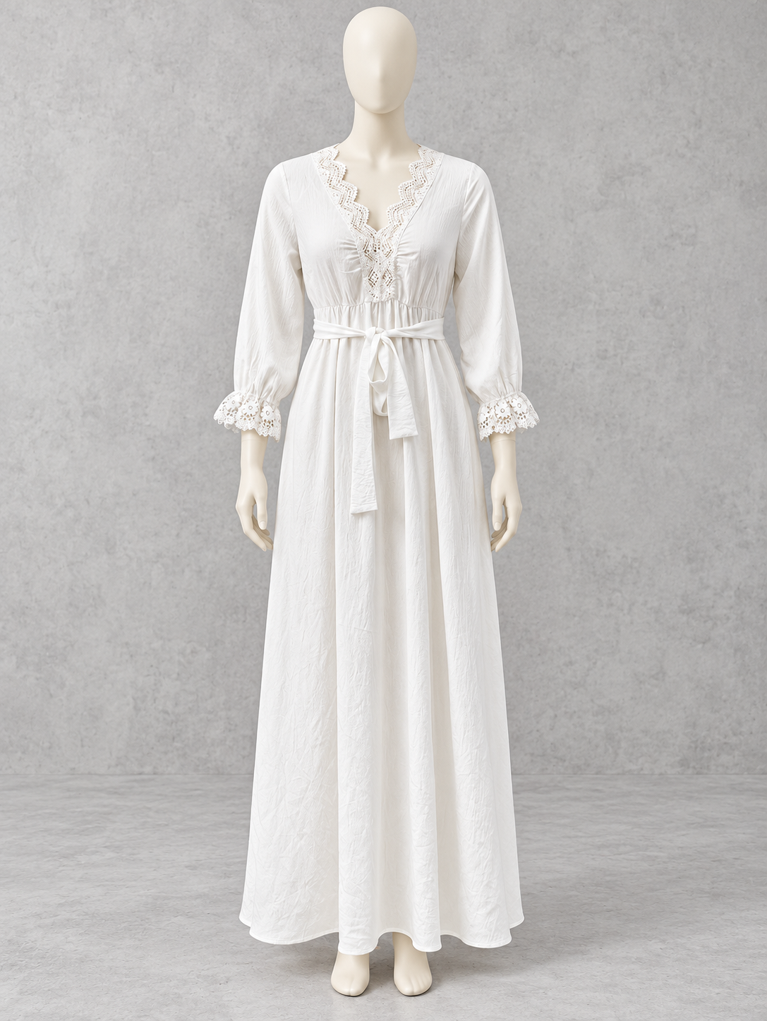 Women's V-Neck Lace-Trim Belted Flared Apparel