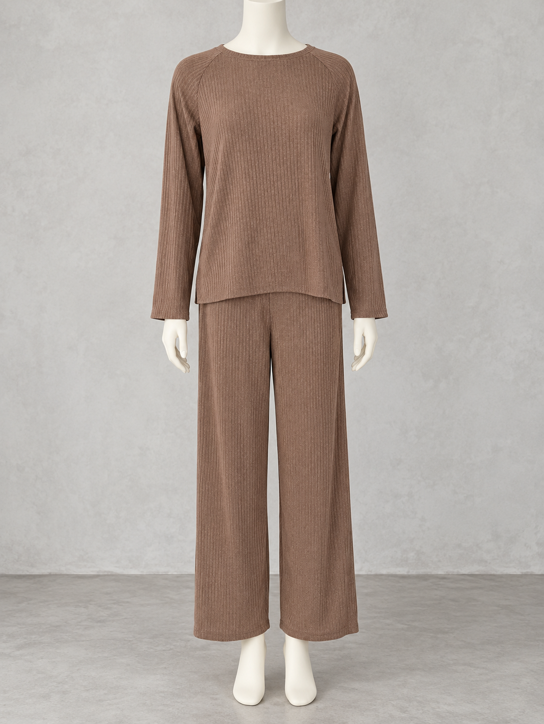 Women's Knit Solid-Color Long-Sleeve Two-Piece Set