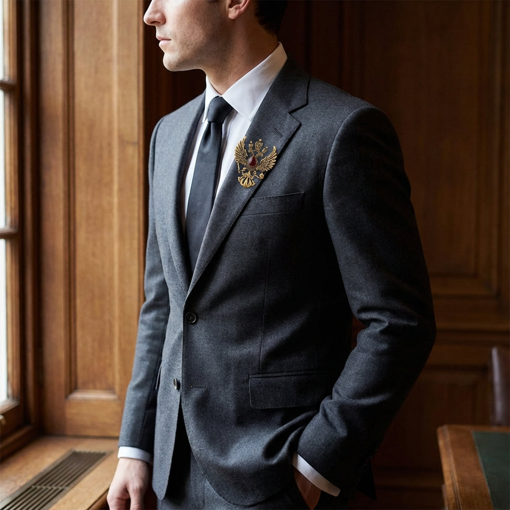 Double Headed Eagle With Winged Stone Detailing Lapel Pin Badge Coat Suit Jacket Wedding Gift Party Shirt Collar Accessories Brooch