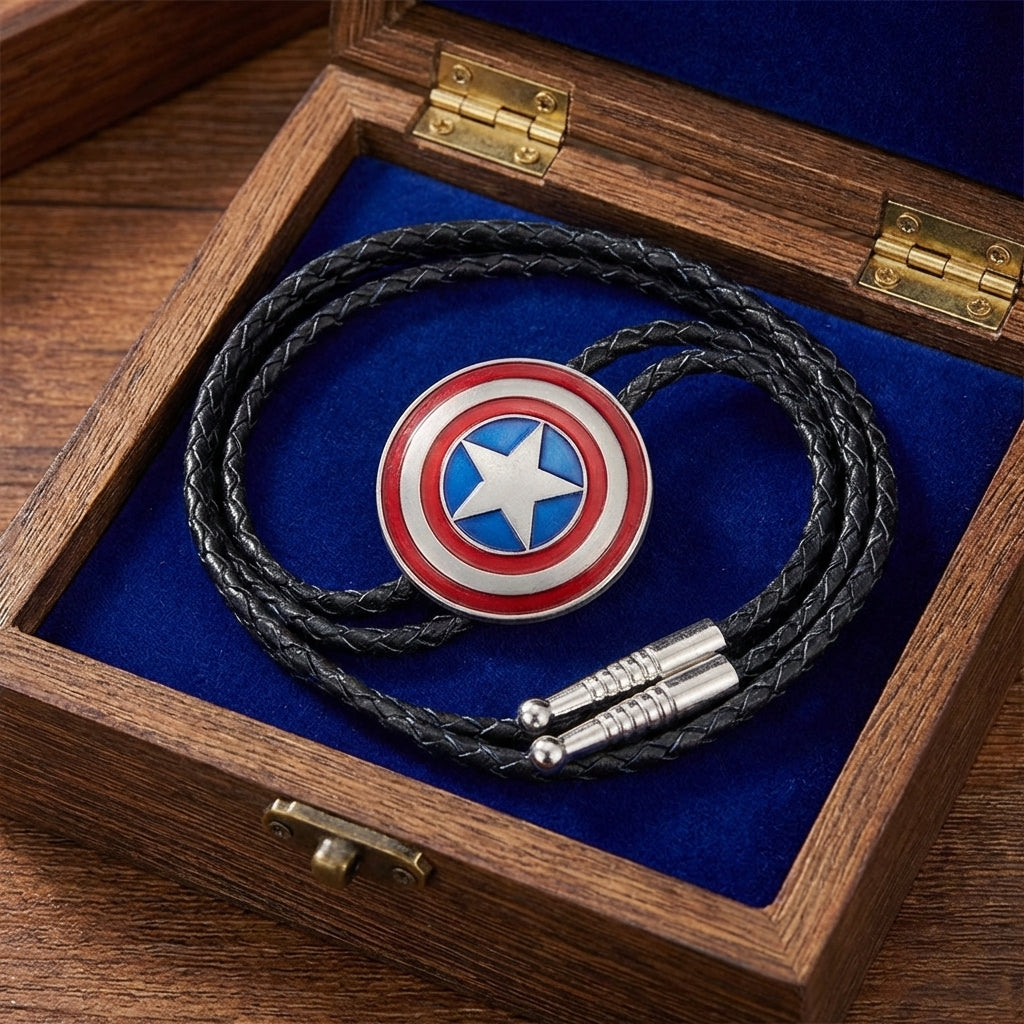 Captain America shield leather chain bolo tie cowboys necktie for western